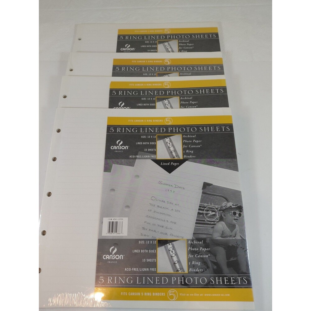 Canson 12x12 Lined Photo Sheets Archival Acid-Free 5 Ring Binders Scrapbook